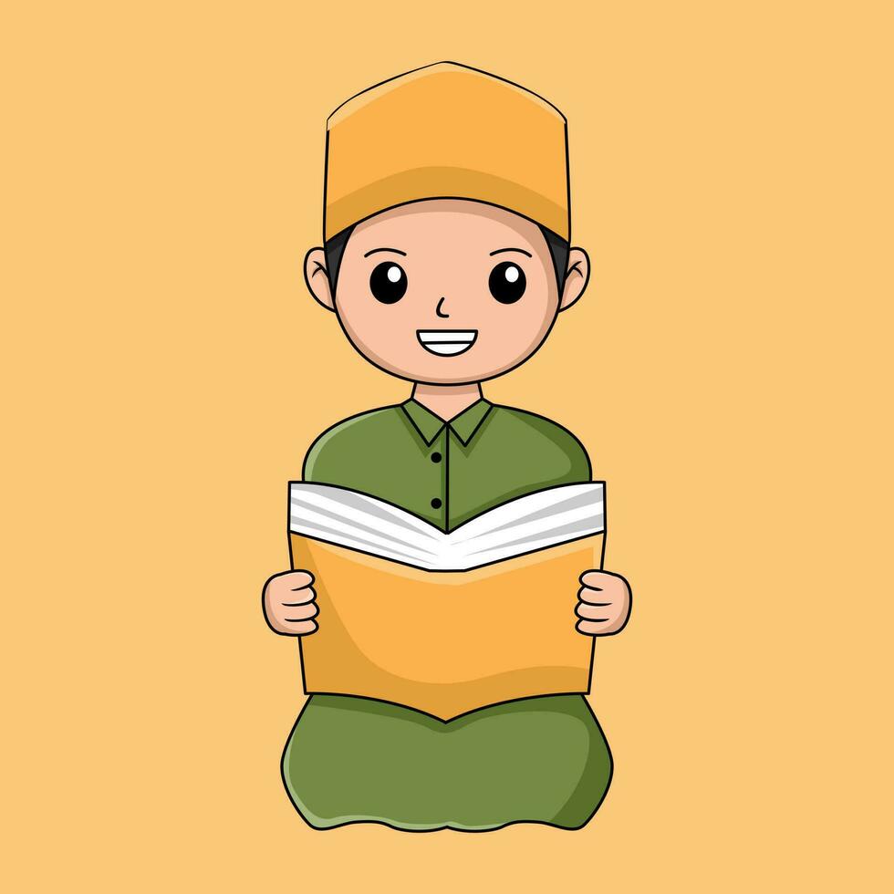 Cartoon illustration of an Islamic child doing a learning activity vector
