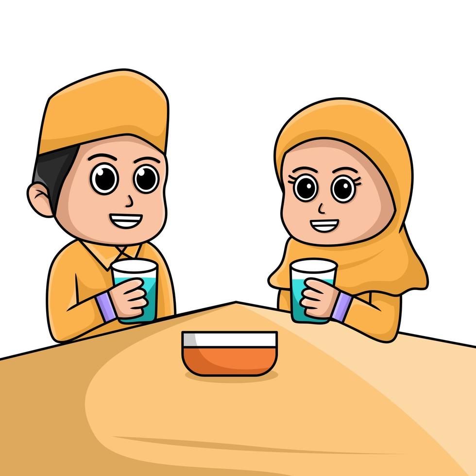 Cartoon illustration of an Islamic child doing a learning activity vector