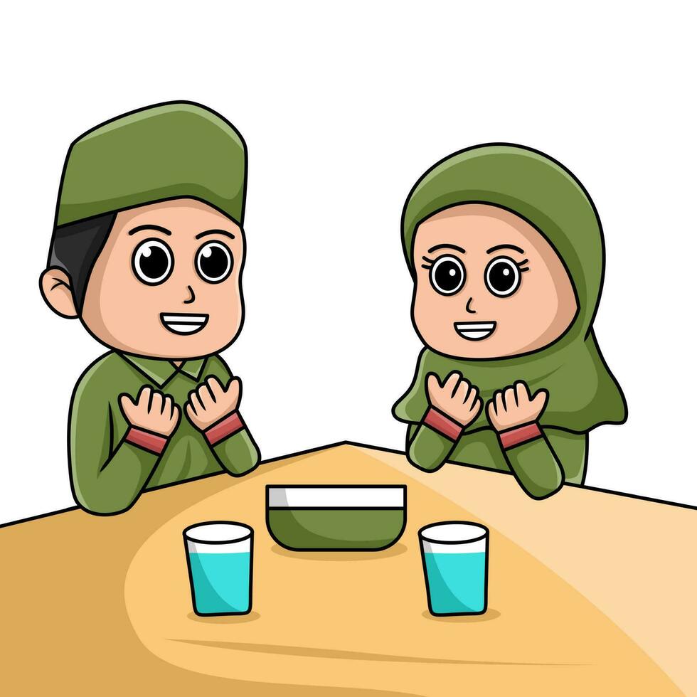 Cartoon illustration of an Islamic child doing a learning activity vector