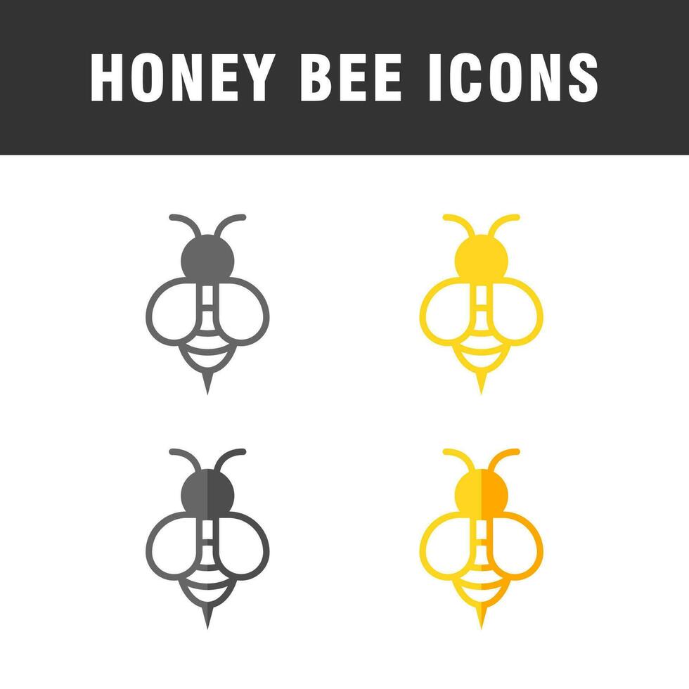 4 variations of honey bee free icons are isolated on white background. Honey bee icon for logo, symbol, and clip art. Free golden honey bee icons. vector