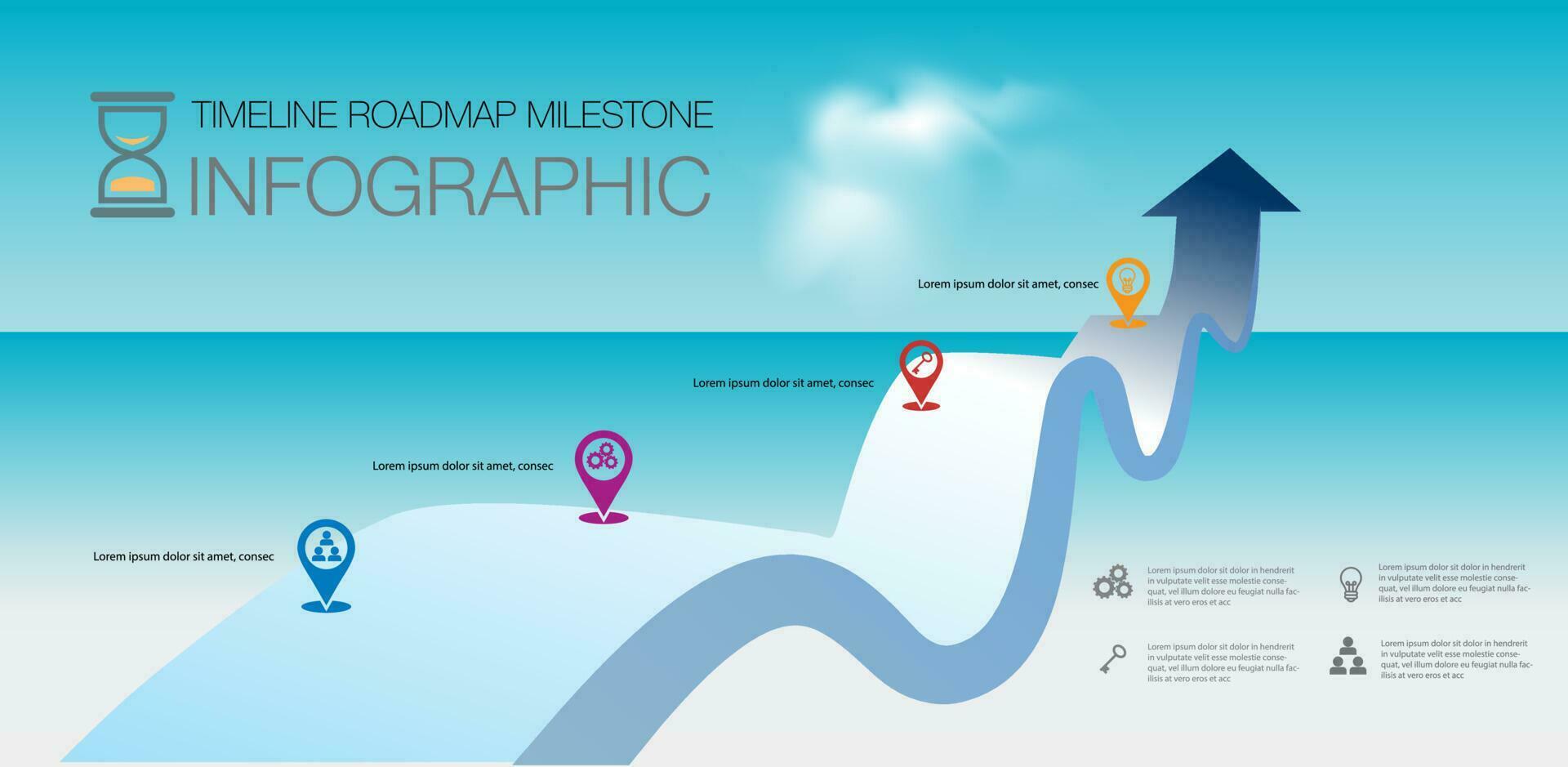 infografía modelo para negocio 4 4 pasos procesos ,moderno cronograma diagrama con mapa vial hito y viaje concepto, para presentación vector