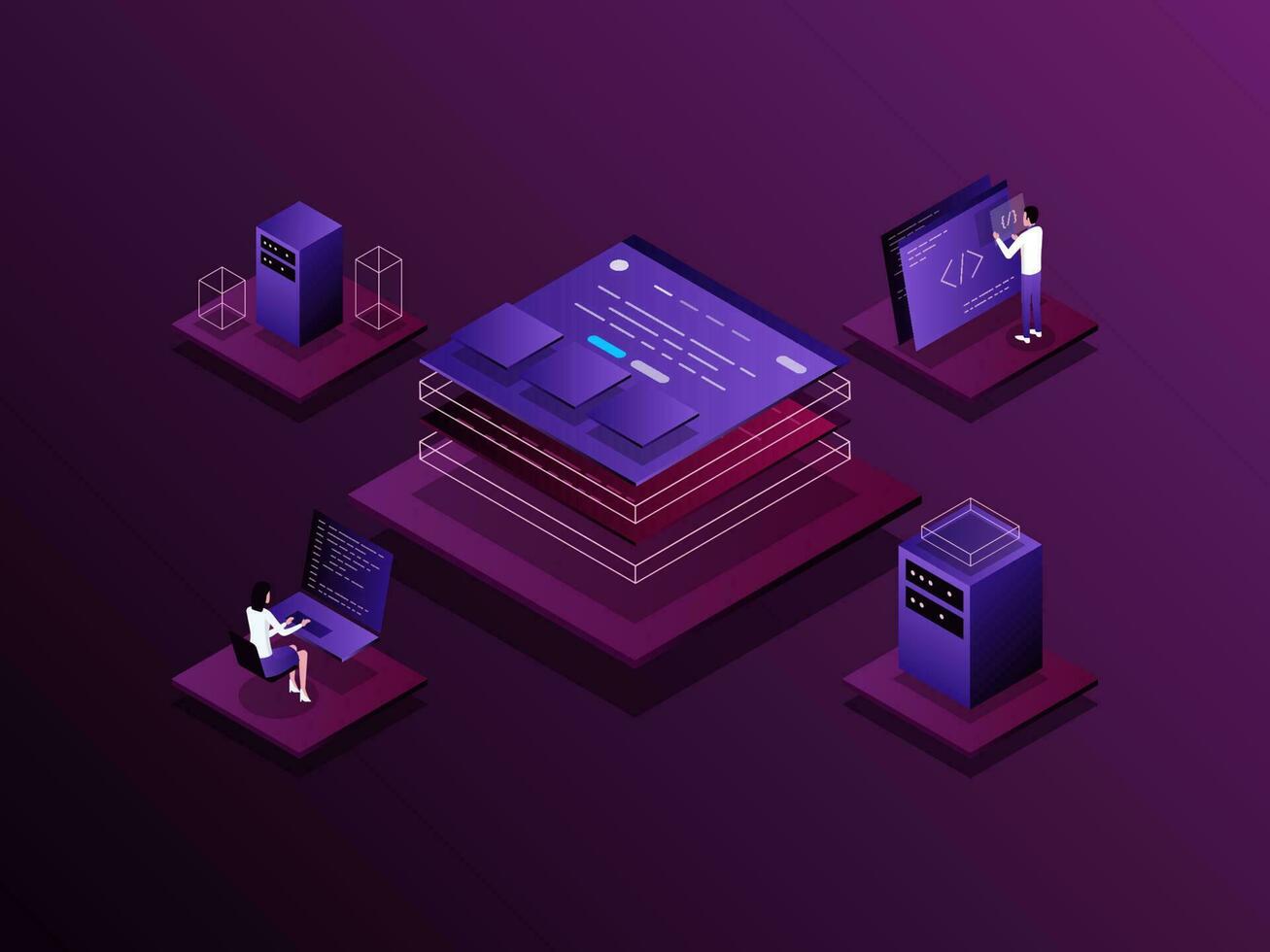 Product development Isometric Illustration Dark Gradient. Suitable for Mobile App, Website, Banner, Diagrams, Presentation, and Other Graphic Assets. vector