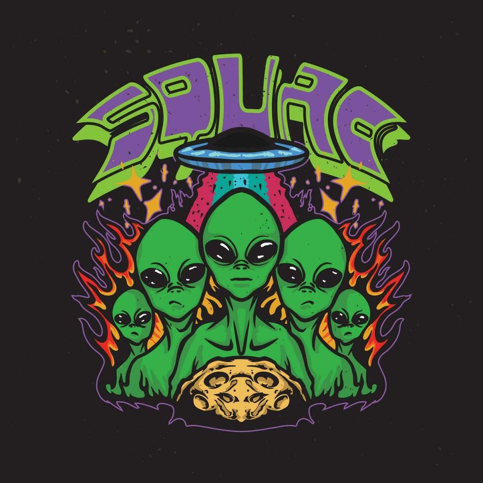 alien squad vector illustration for streetwear design  Design for t-shirt or poster.