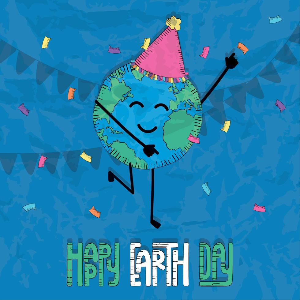 Isolated happy earth planet character with party hat Happy earth day Vector