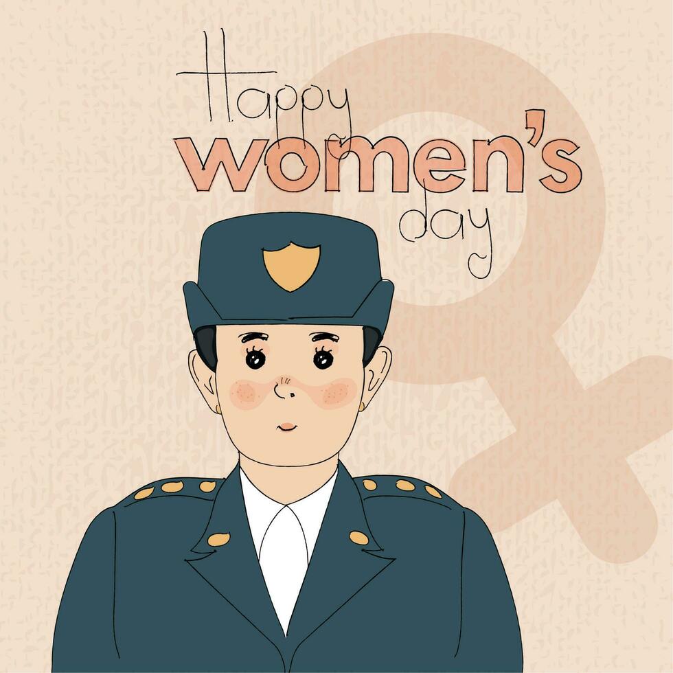 Isolated girl police officer character Happy women day poster Vector