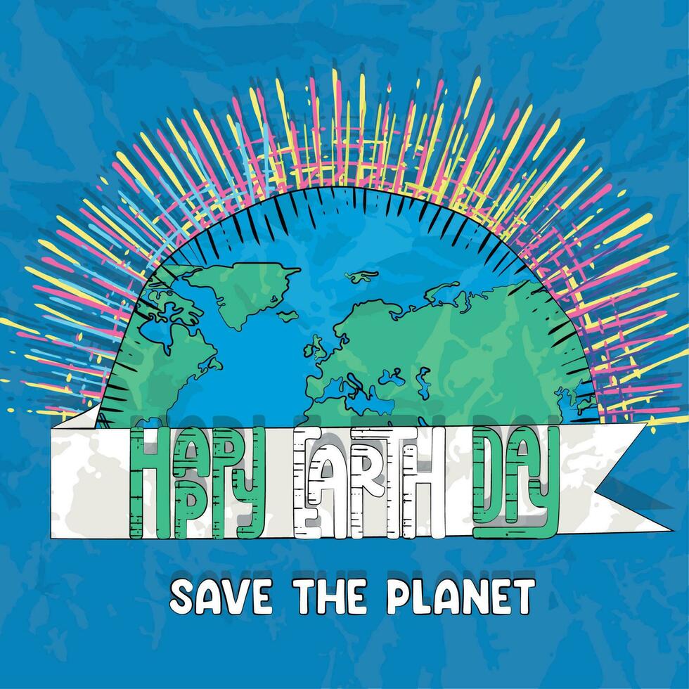 Sketch of planet earth with shine effect Happy earth day Vector