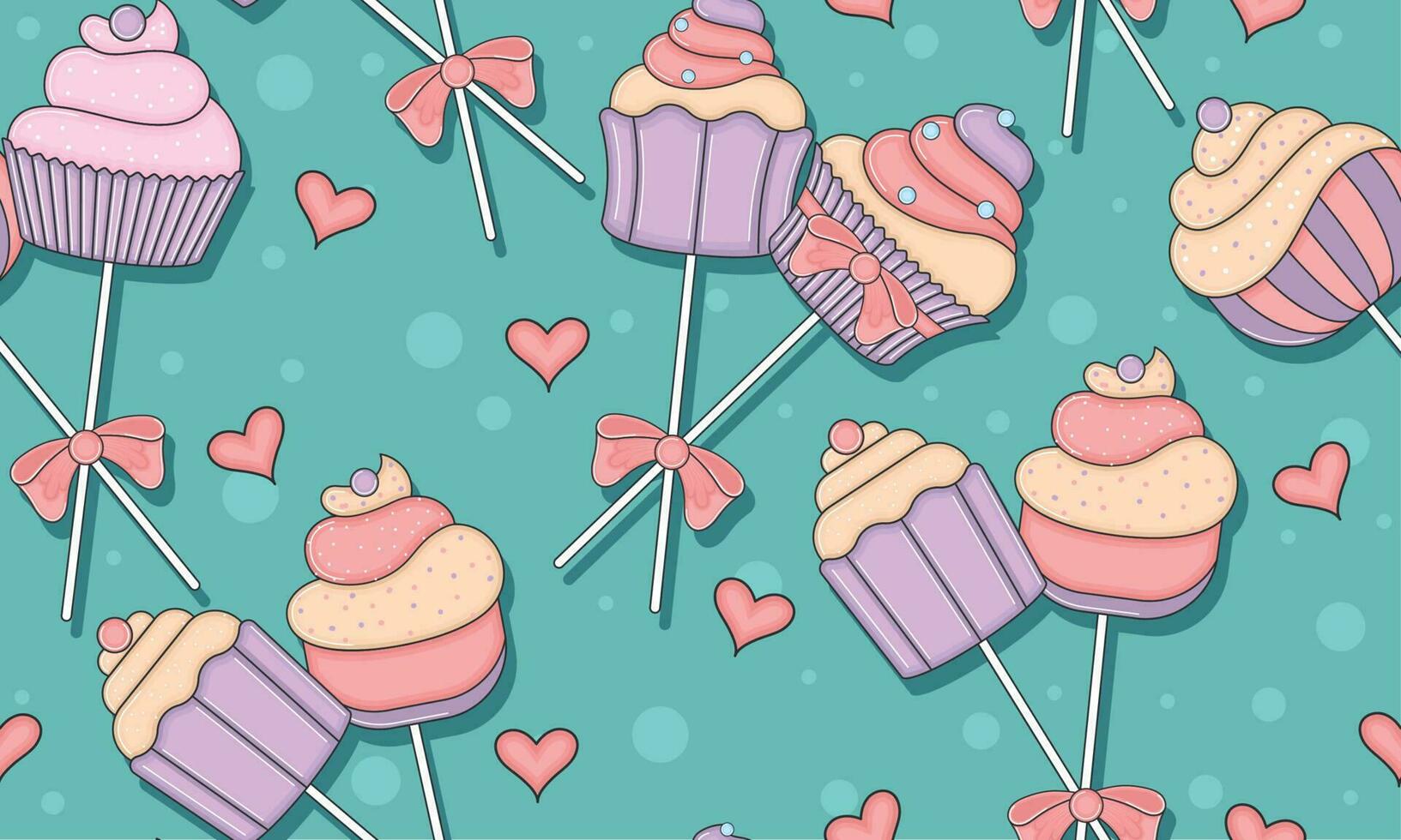 Seamless pattern background with different cupcakes Vector