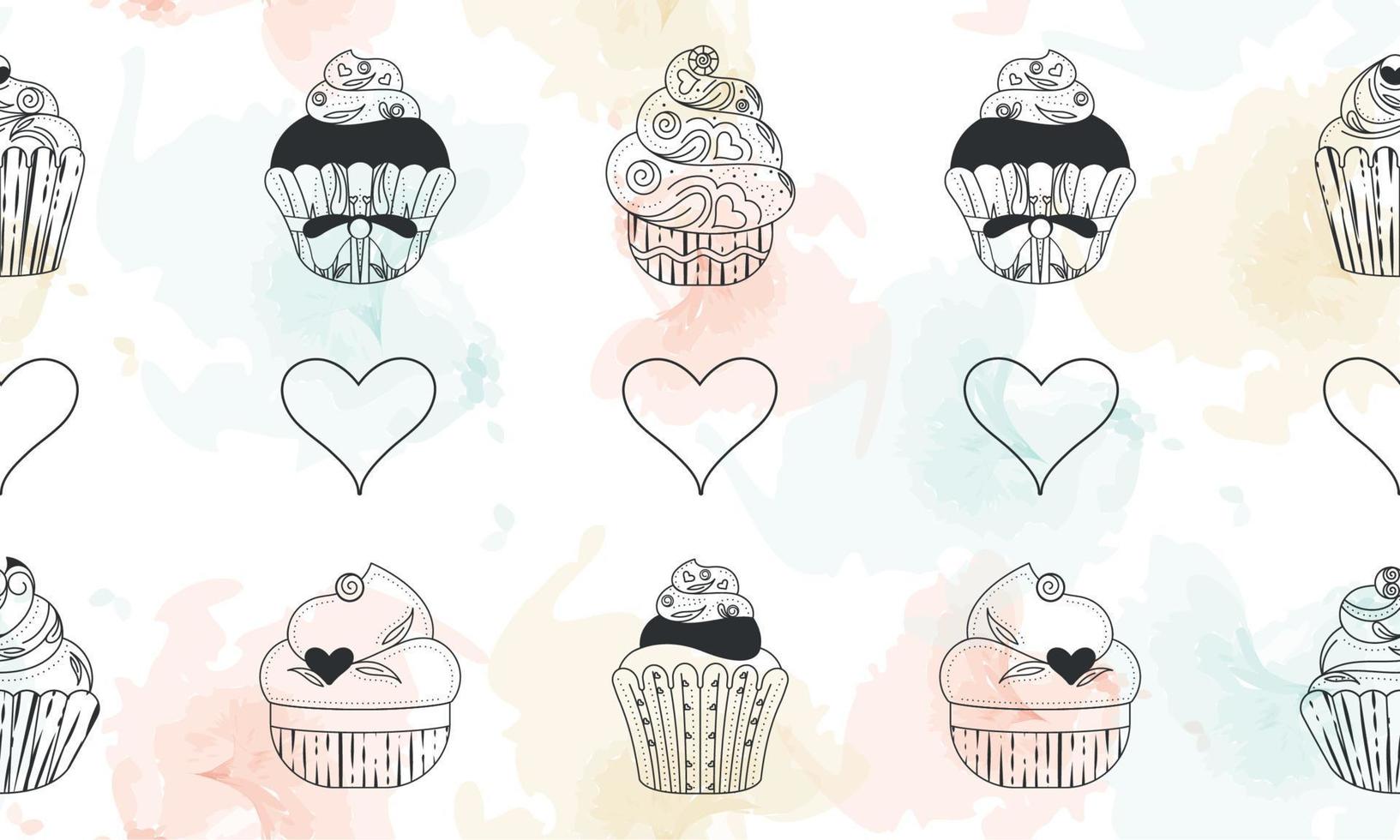 Seamless pattern background with different cupcakes Vector