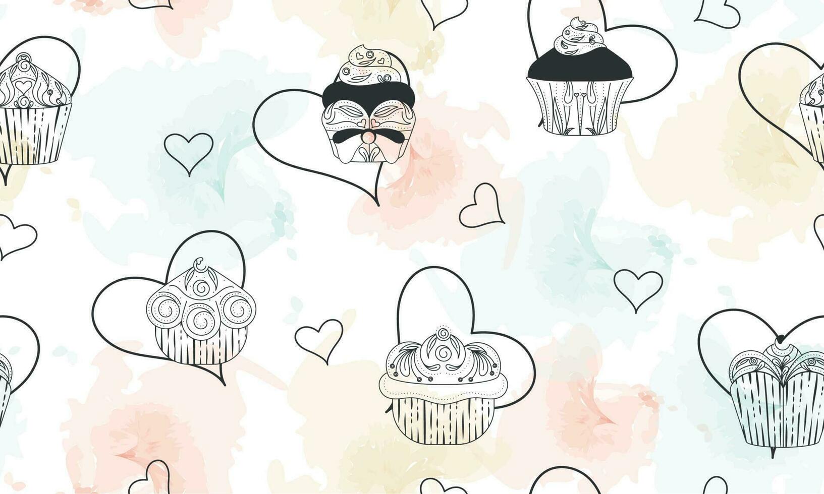 Seamless pattern background with different cupcakes Vector