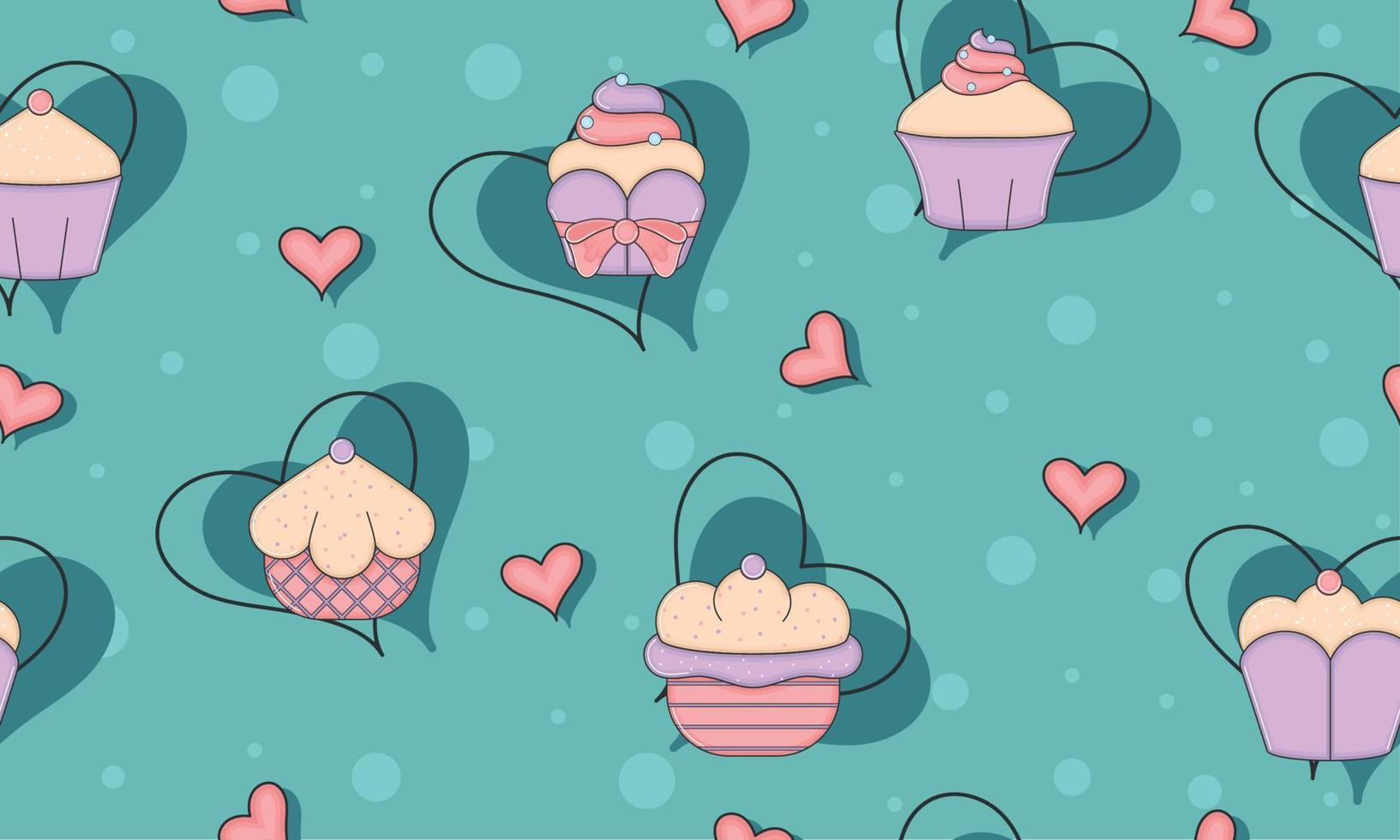 Seamless pattern background with different cupcakes Vector