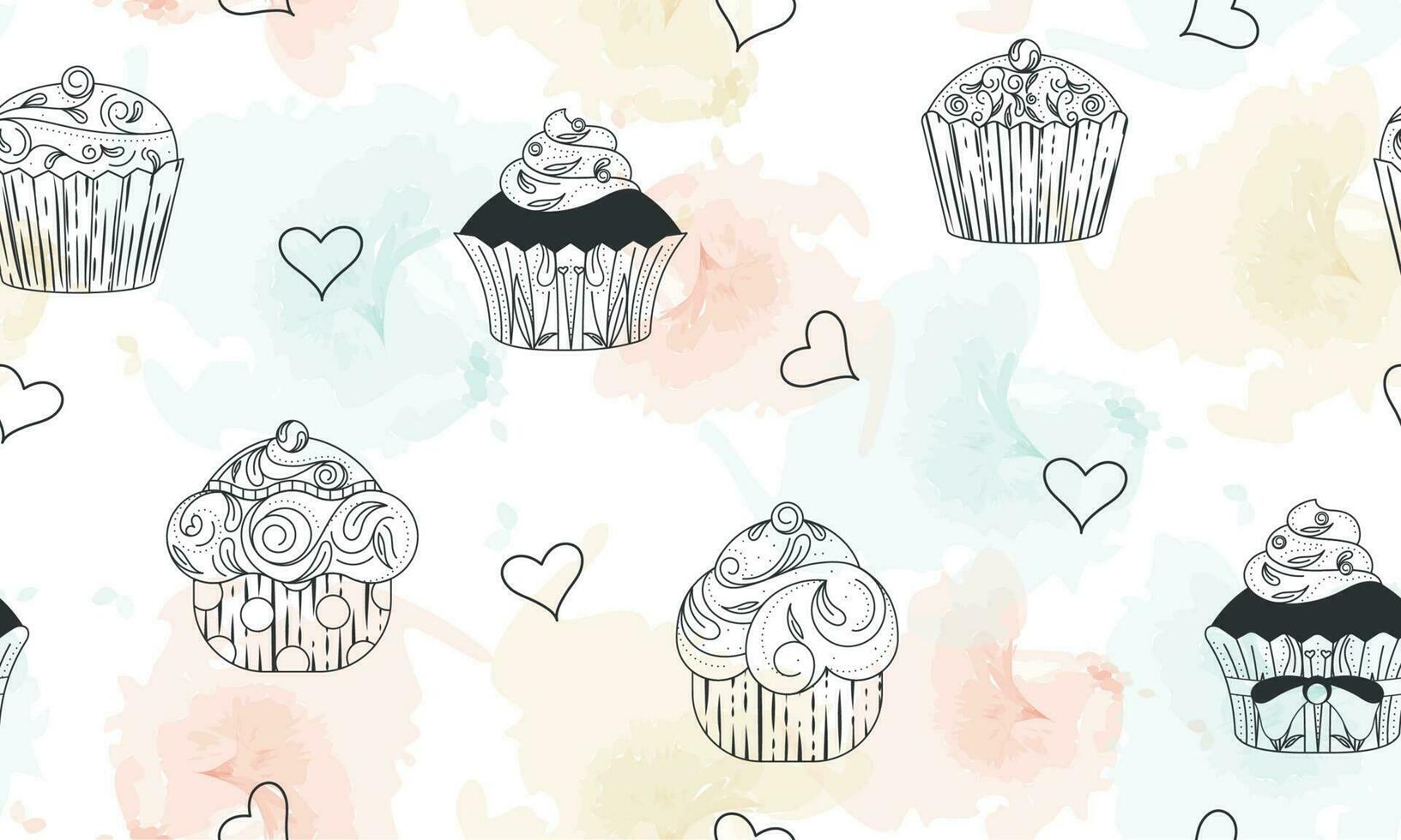 Seamless pattern background with different cupcakes Vector