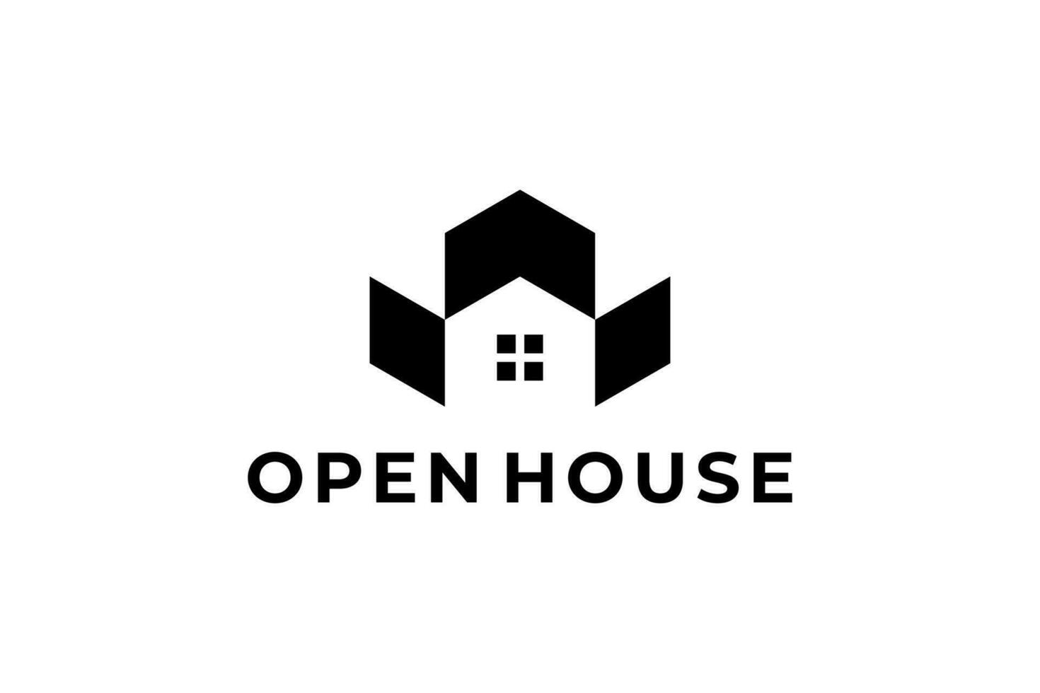 black white open house logo vector