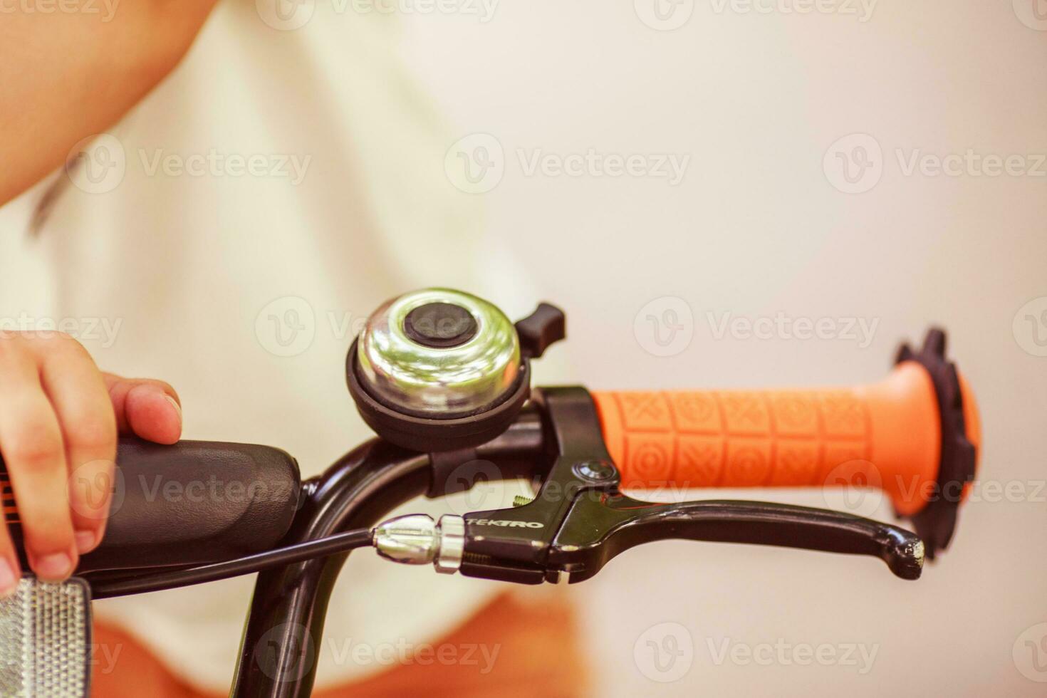 Boy with a bicycle on the street photo