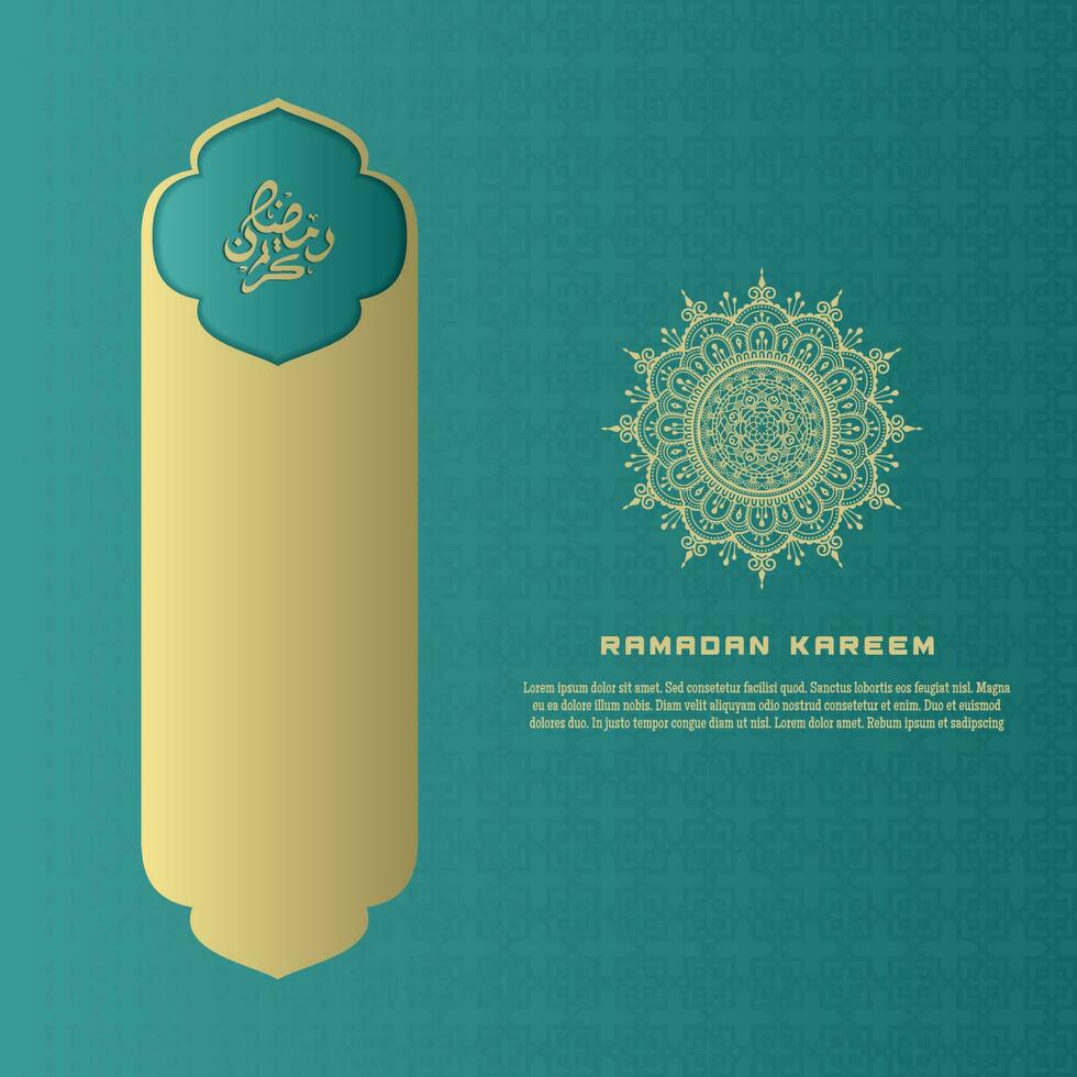 islamic greeting ramadan kareem card square background green gold color design  for islamic party vector