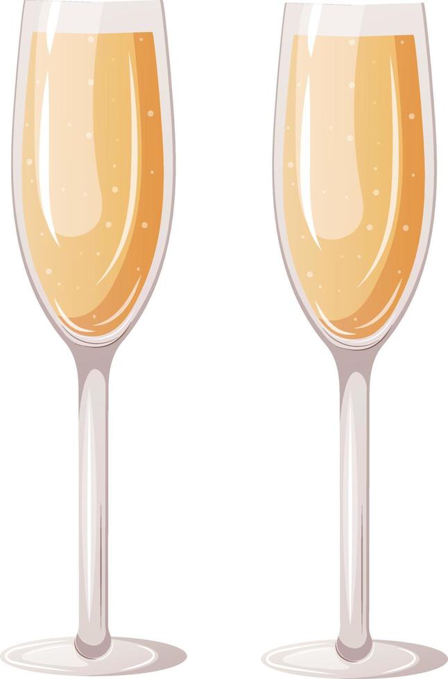 Glasses of champagne, sparkling wine vector illustration. Cartoon isolated glasses for Happy Birthday, Christmas and New Year greetings