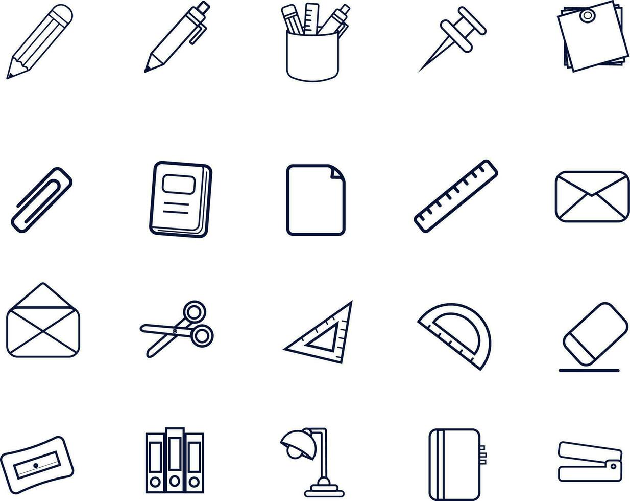 office and student stationery icon set vector