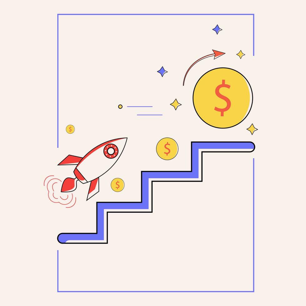 business finance growth and profit increase concept. a rocket flying forward to a big financial target. Vector illustration.