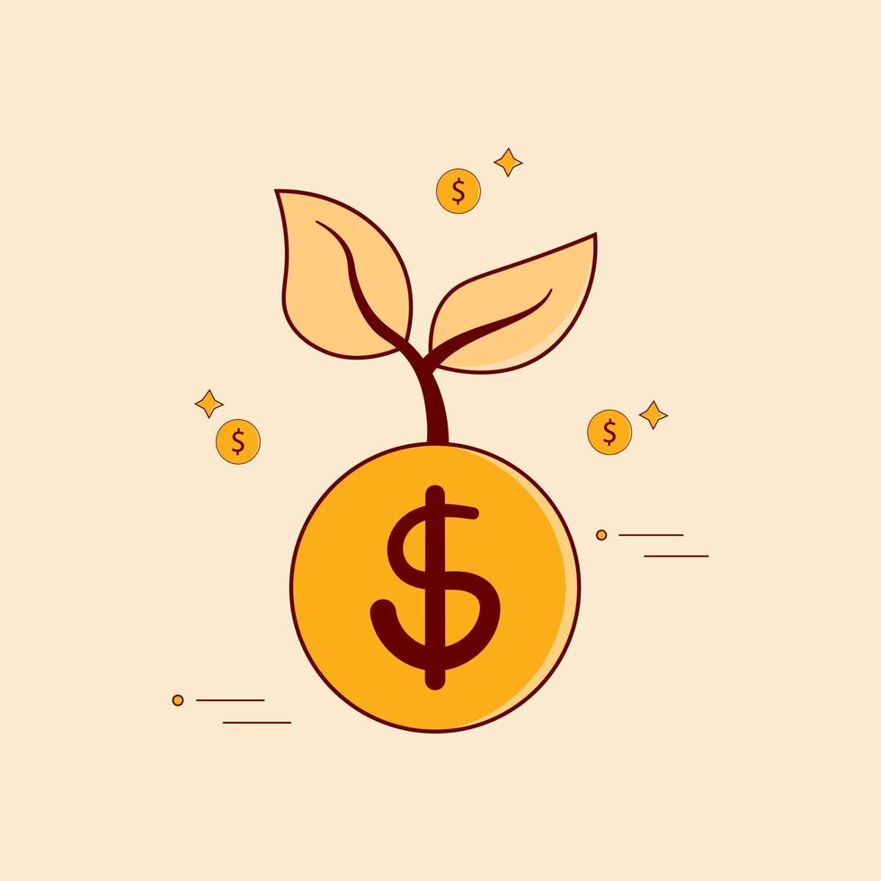 Business profit, money savings, finance growth concept, Growing tree Plant With Dollar Coin. Isolated flat vector icon illustration.