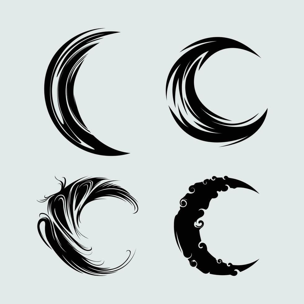 Crescent moon tribal illustration vector clip art black element stencil poster template silhouette tattoo sticker editable