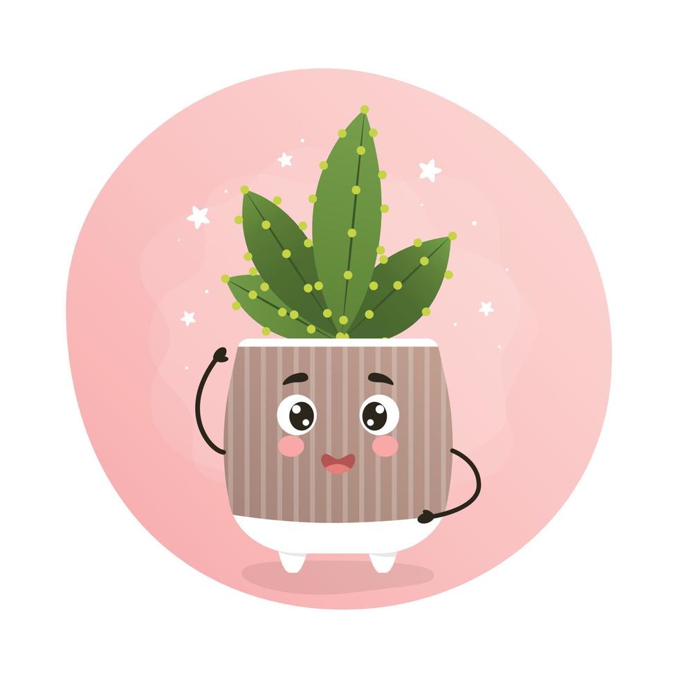 linda kawaii planta de casa, kawaii cactus, un cactus en un maceta, planta de casa, hogar jardín, jardinería, planta amante, planta de casa tienda concepto, invernadero vector