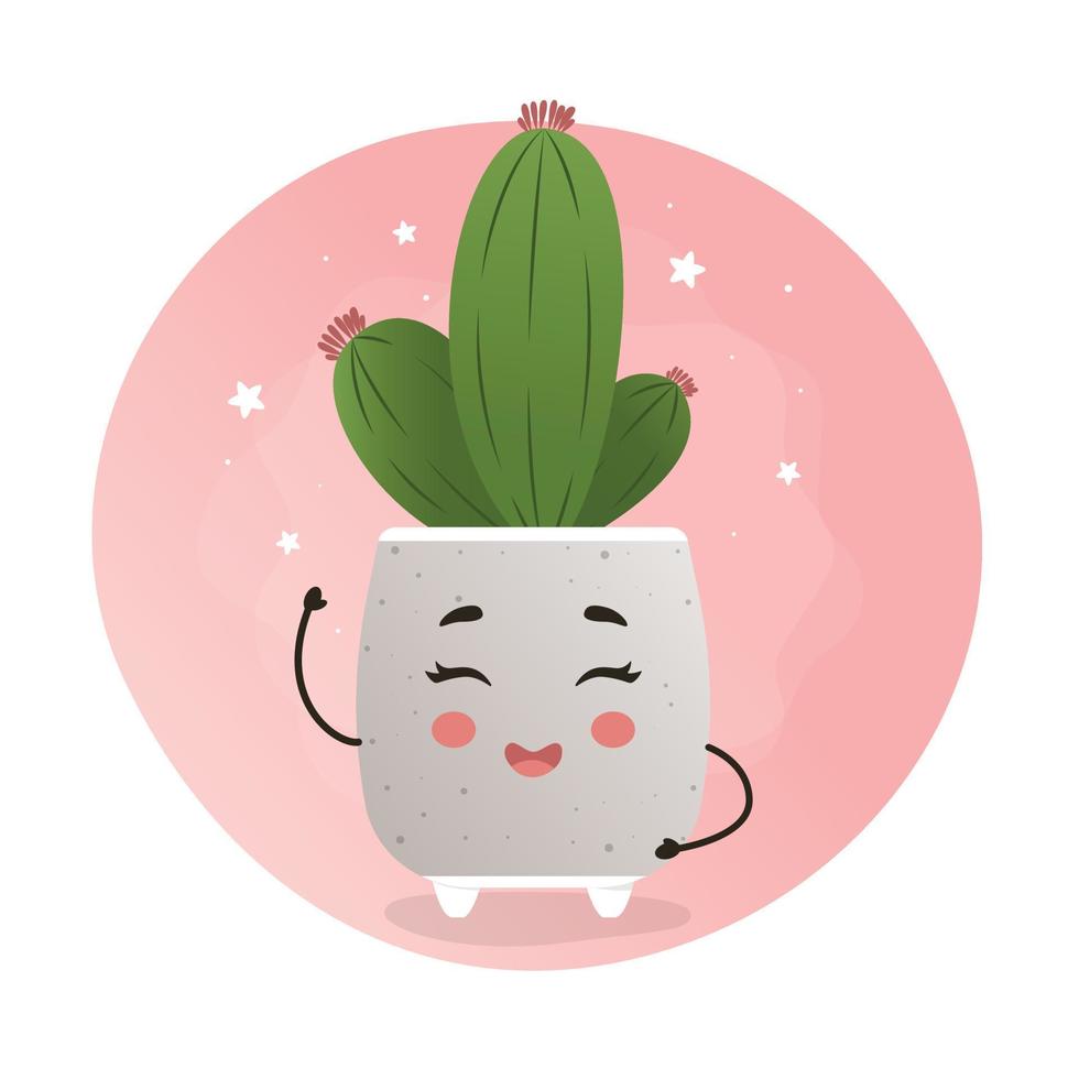 linda kawaii planta de casa, kawaii cactus, un cactus en un maceta, planta de casa, hogar jardín, jardinería, planta amante, planta de casa tienda concepto, invernadero vector