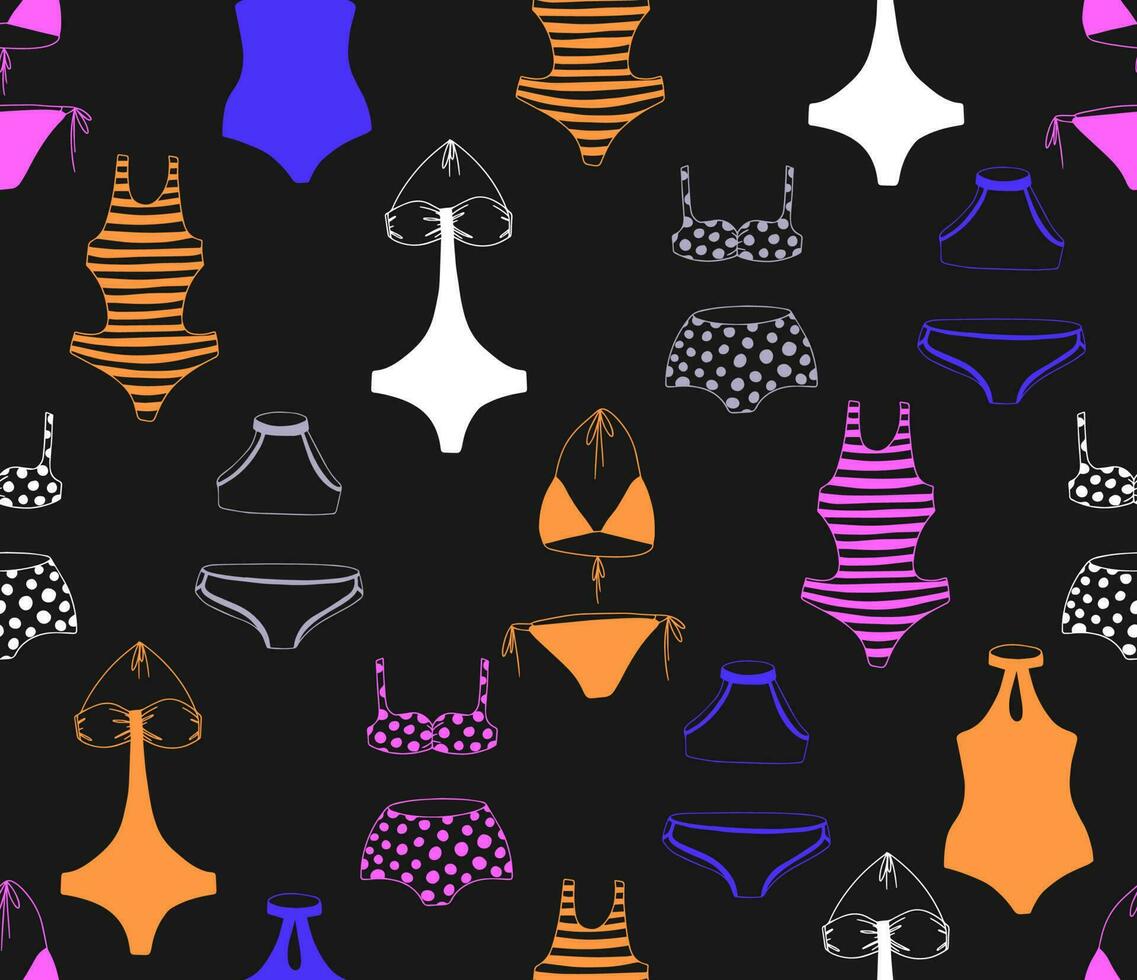 Seamless bikini pattern in sketch style in doodle style. vector