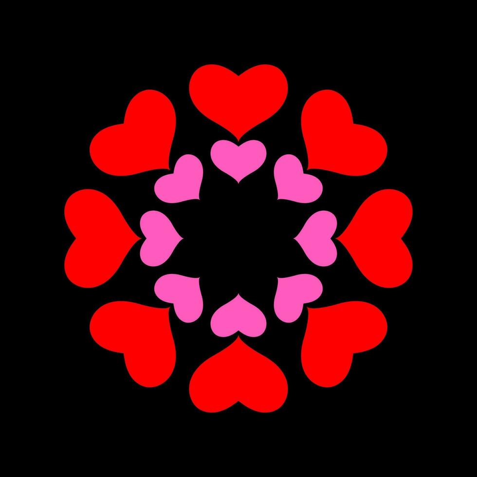 Red and pink hearts round flower vector