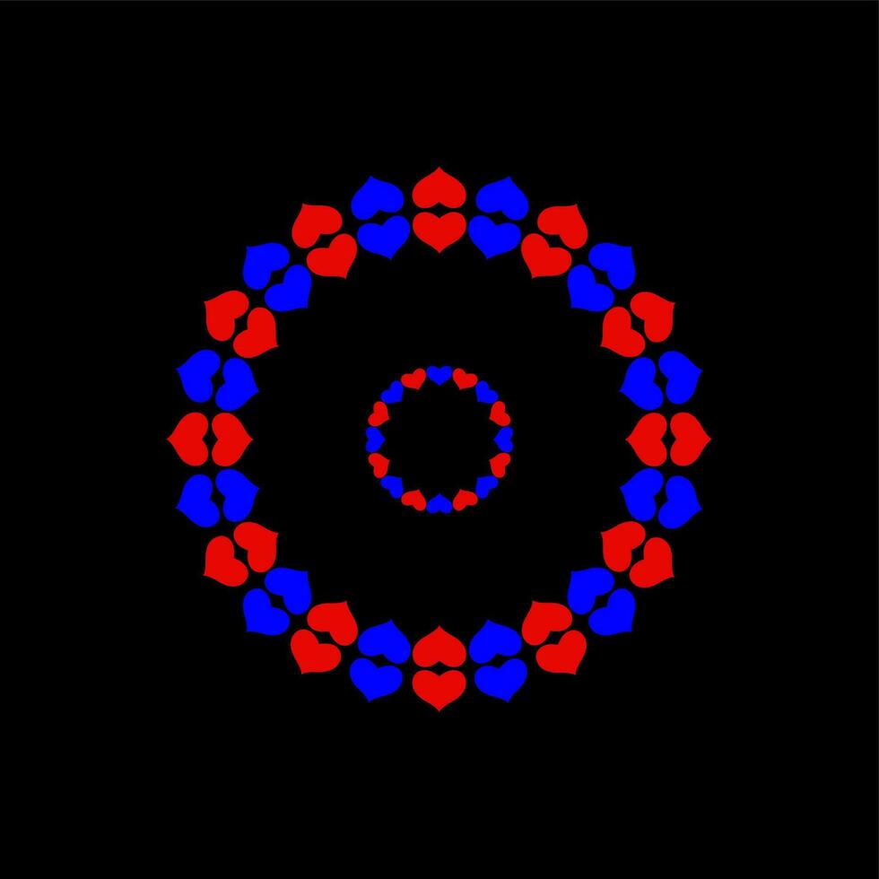 rojo y azul corazones redondo vector anillo en negro color.
