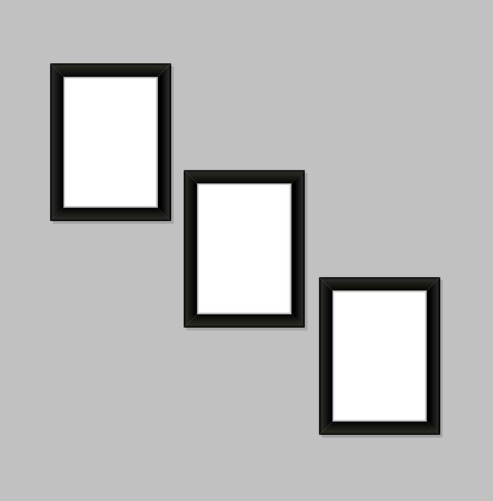 Blank photo frame set mockup. Vertical three photo frames icon. vector