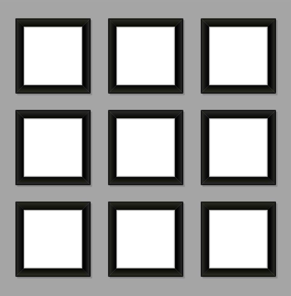 Nine blank photo frames mock up set. vector