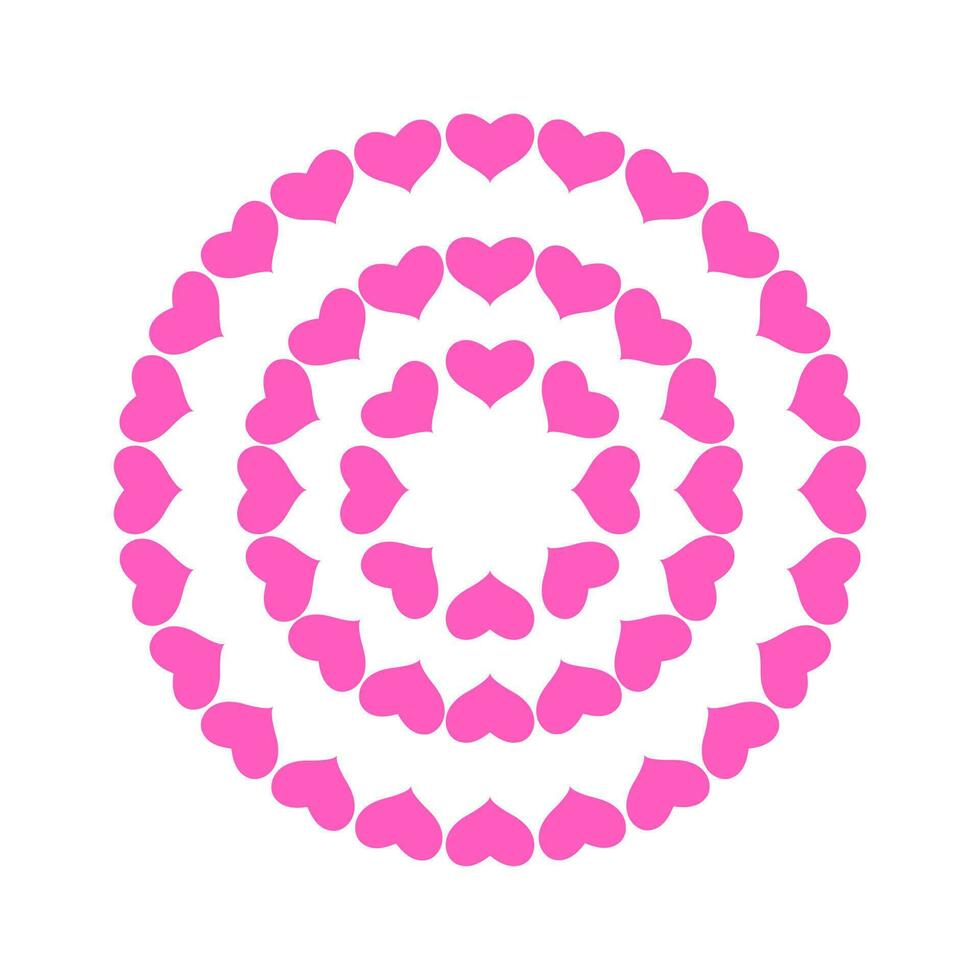 Pink hearts round abstract mandala design. vector