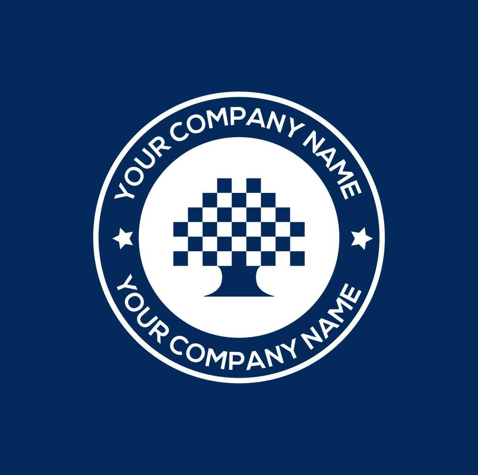 computer and tree illustration icon. Pixel tree company monogram. vector