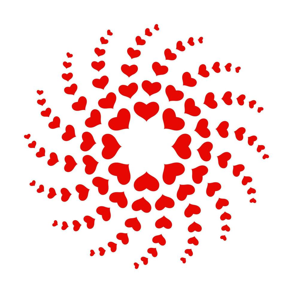 Red hearts round flowing and moving floral design. vector