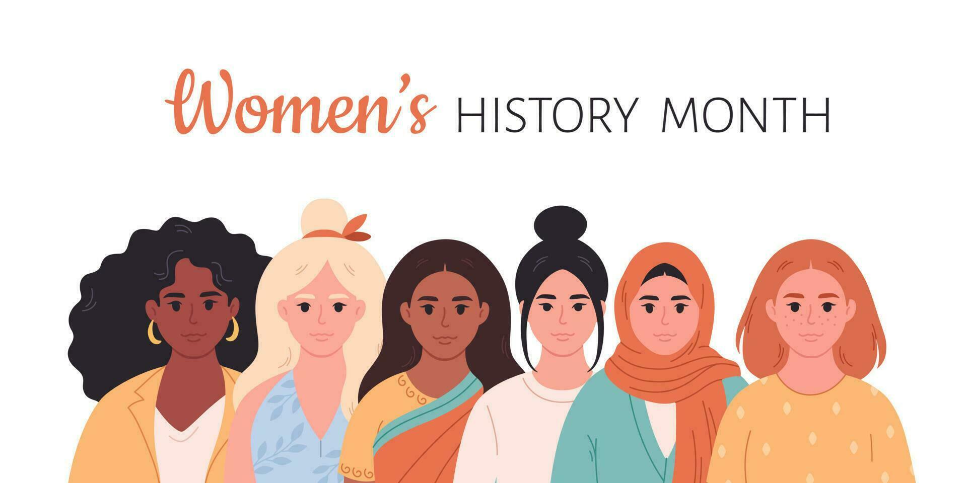 Women of different races, nationalities. Women's history month. Feminism and women equality, empowerment vector