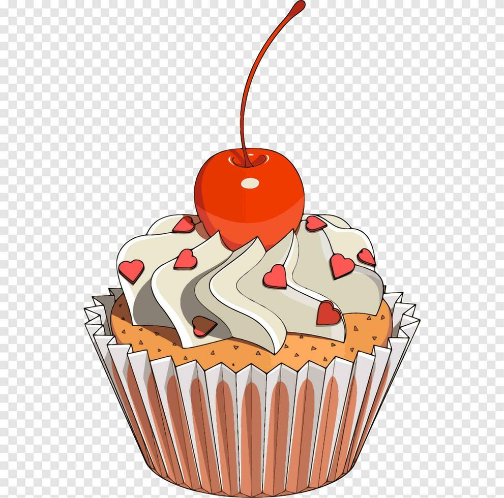 cupcake con cereza encima vector