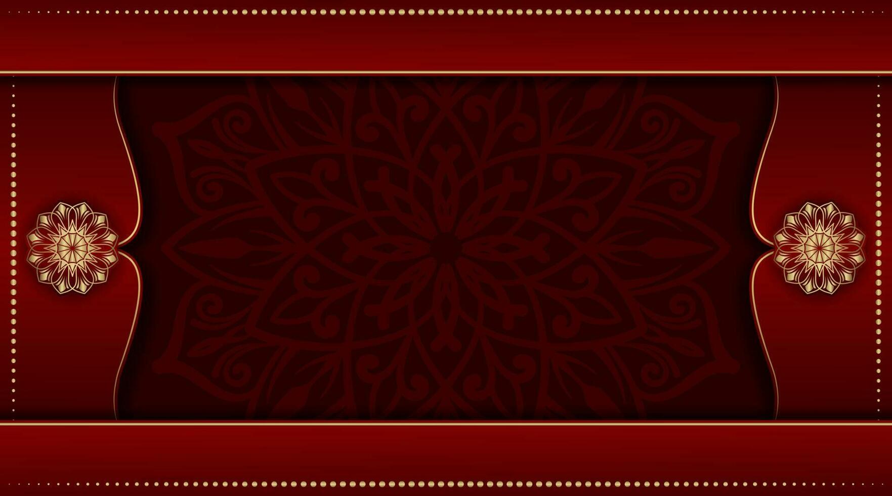 fondo de lujo rojo, con adorno de mandala dorado vector