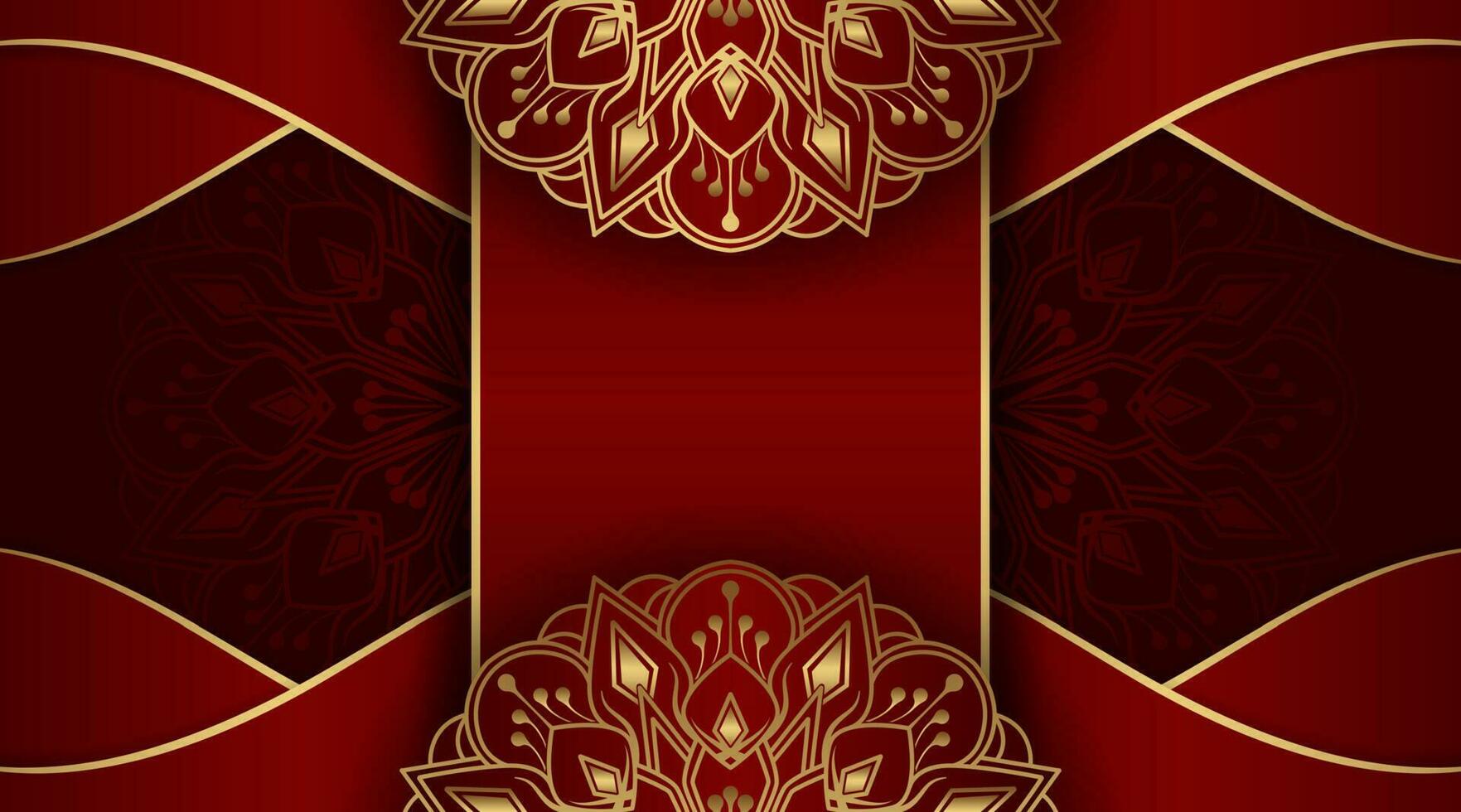 fondo de lujo rojo, con adorno de mandala dorado vector