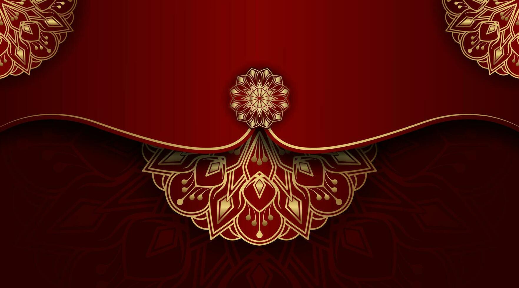 fondo de lujo rojo, con adorno de mandala dorado vector