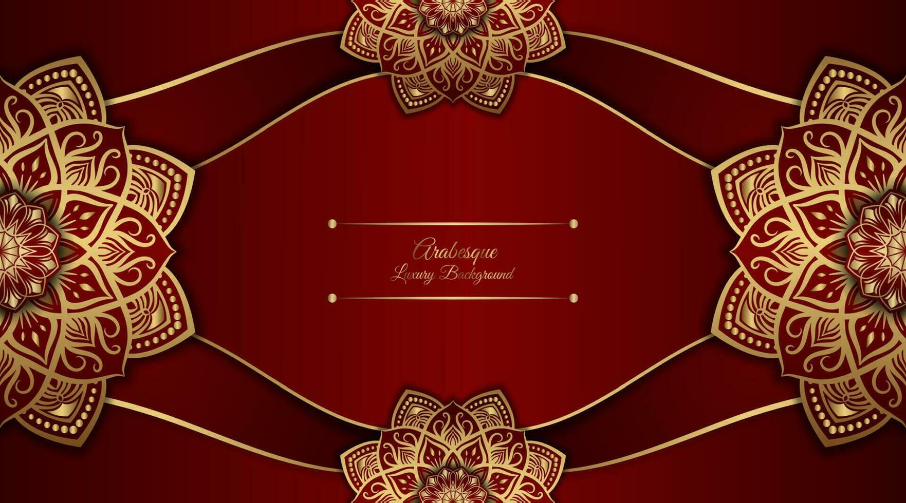 fondo de lujo rojo, con adorno de mandala dorado vector