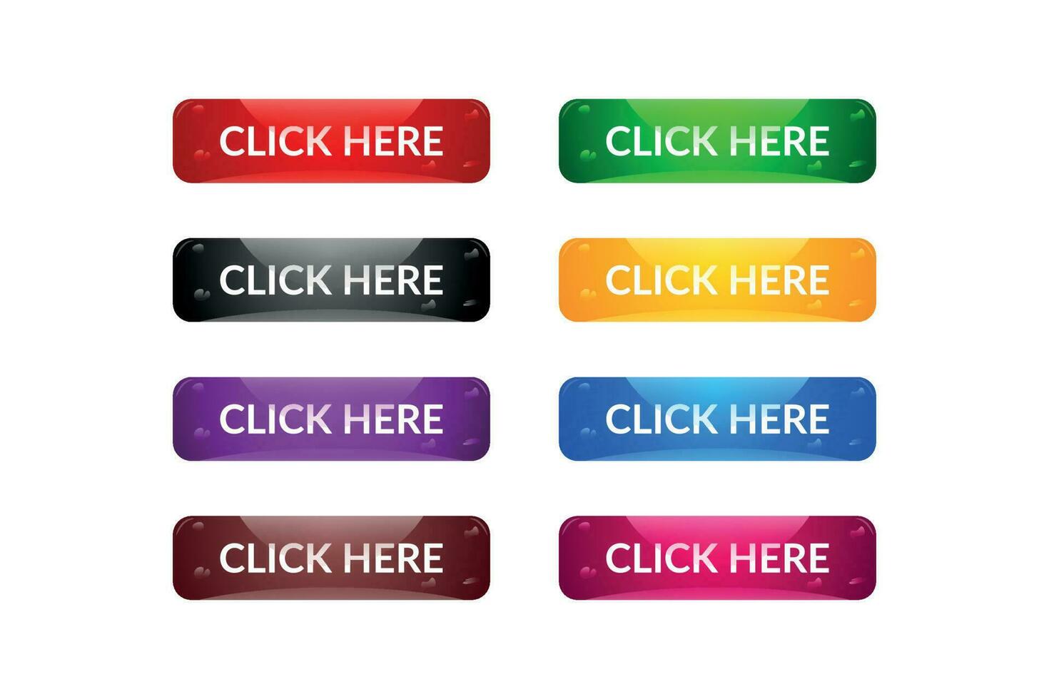 Click Here Shiny vector Element Design with different colors set.