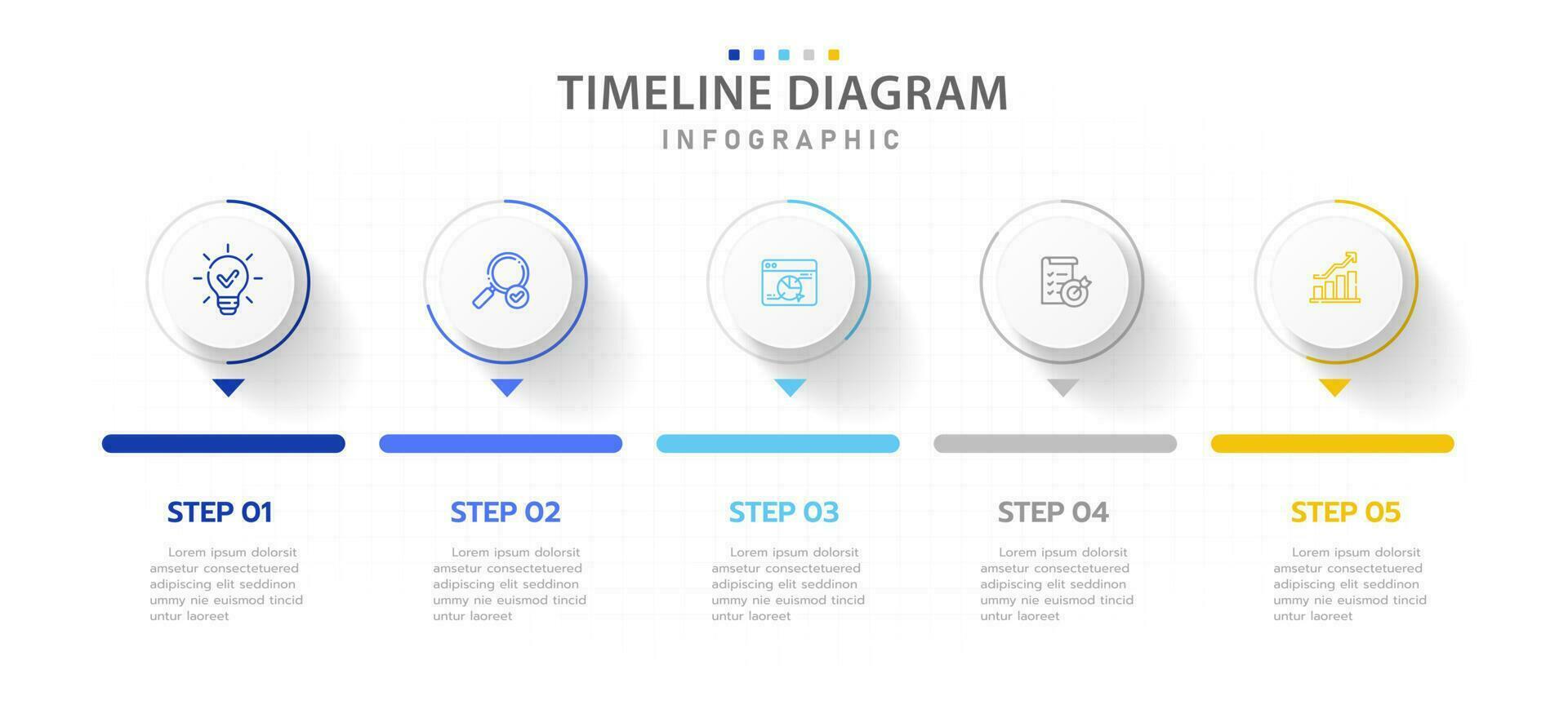 plantilla infográfica para negocios. Hoja de ruta de diagrama de línea de tiempo moderna de 5 pasos con gráfico circular, infografía vectorial de presentación. vector