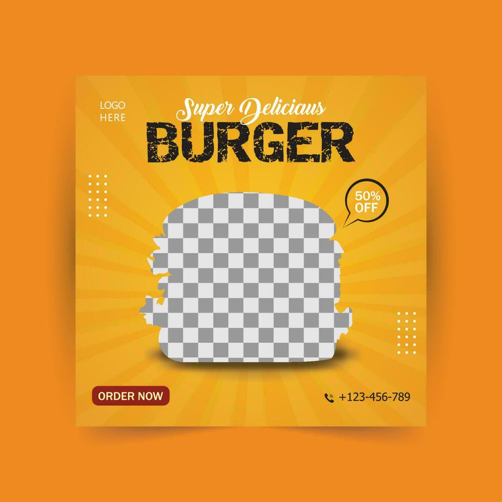 Burger social media banner template, Food social media post template design. vector