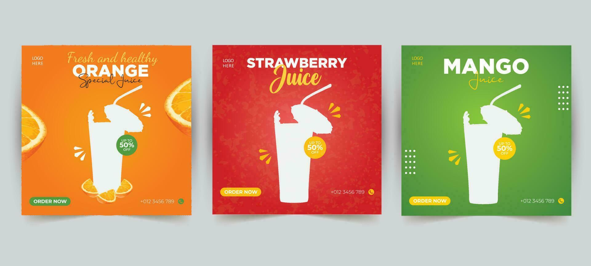 Fresh drink social media post banner collection, Food promotional social media post. vector