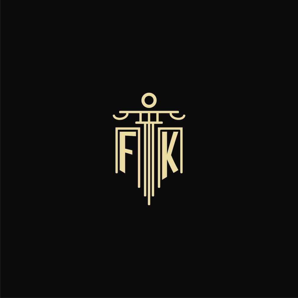 FK initial monogram for lawyers logo with pillar design ideas vector