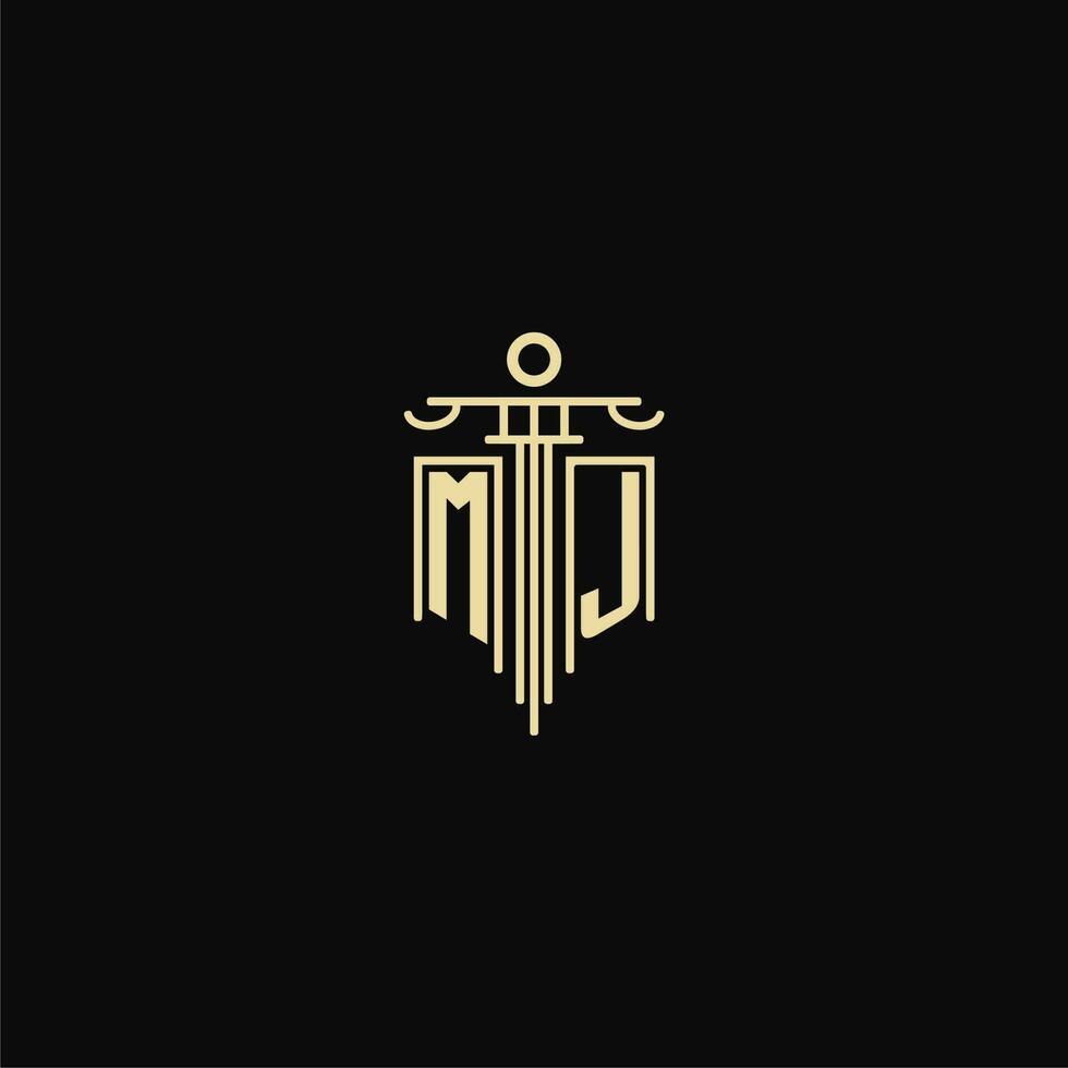 MJ initial monogram for lawyers logo with pillar design ideas vector