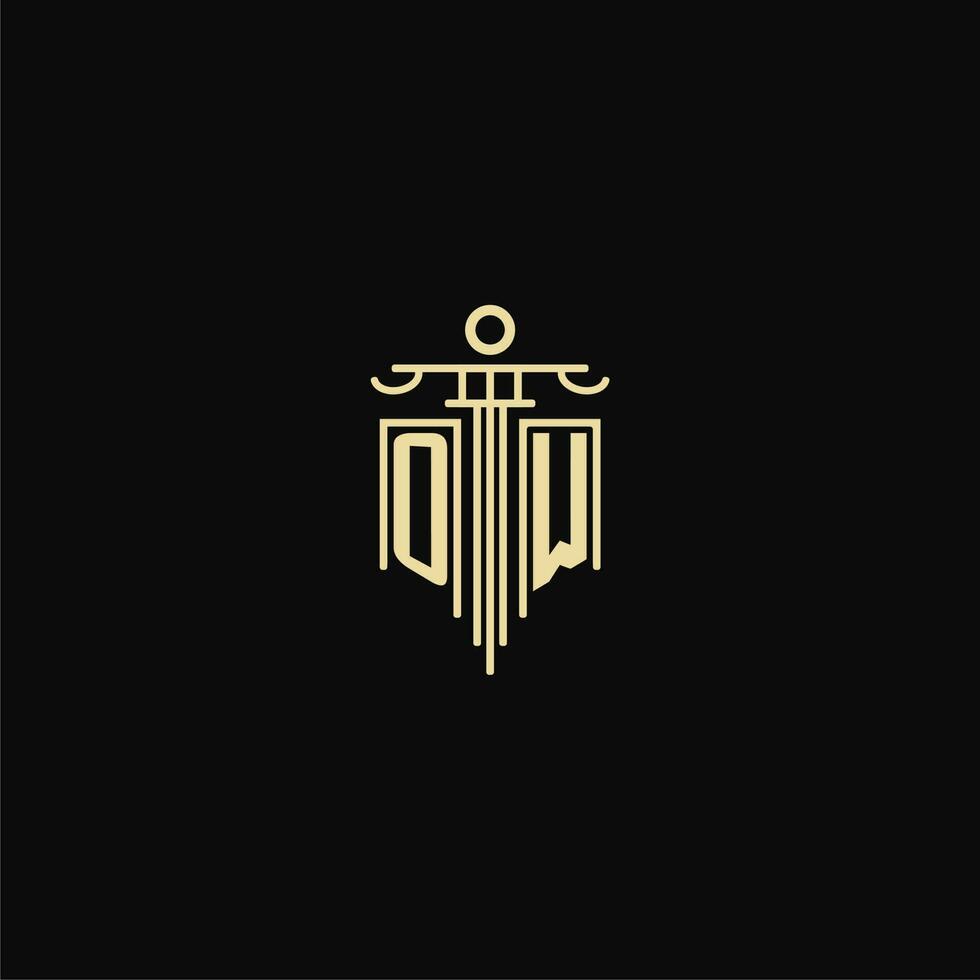 OW initial monogram for lawyers logo with pillar design ideas vector
