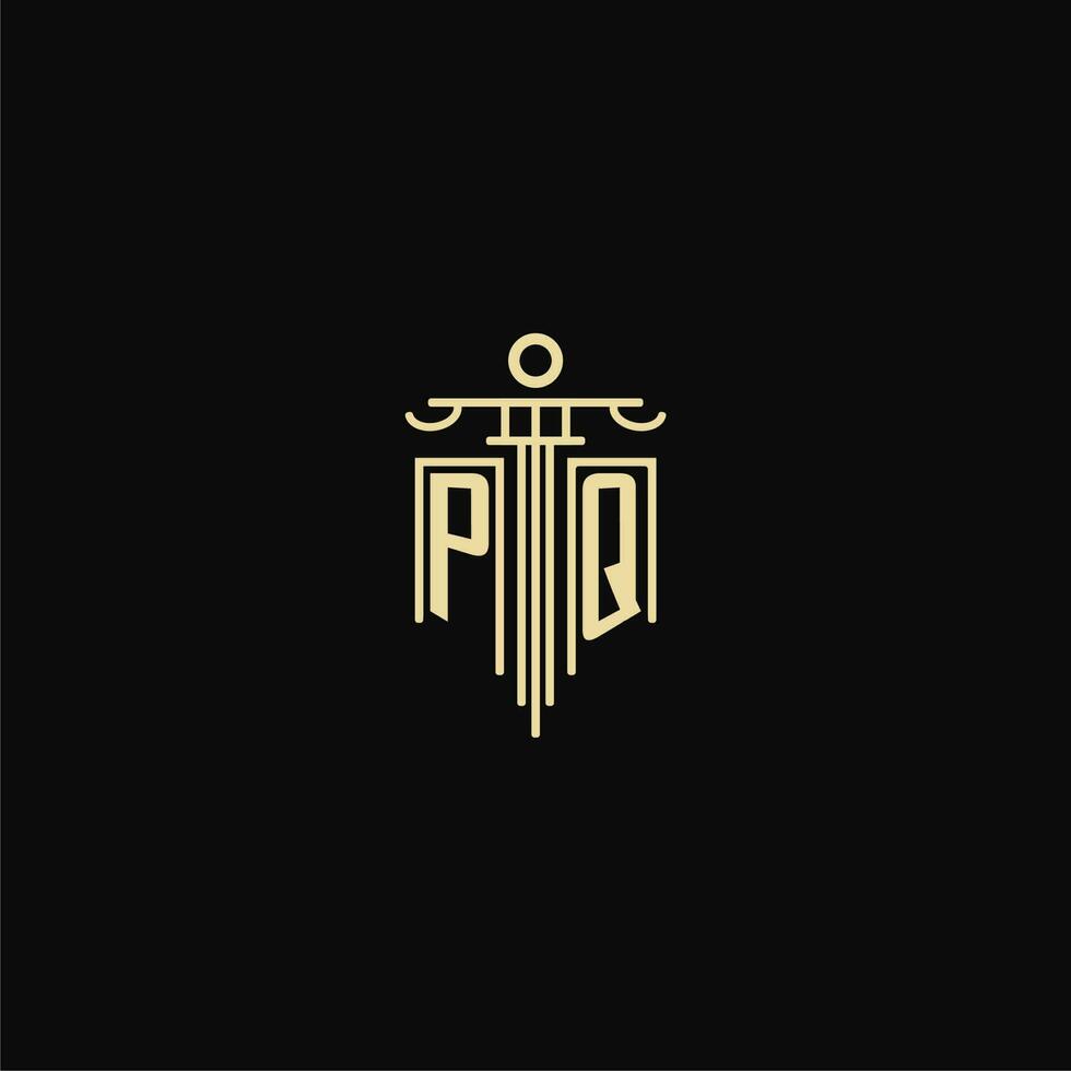 PQ initial monogram for lawyers logo with pillar design ideas vector