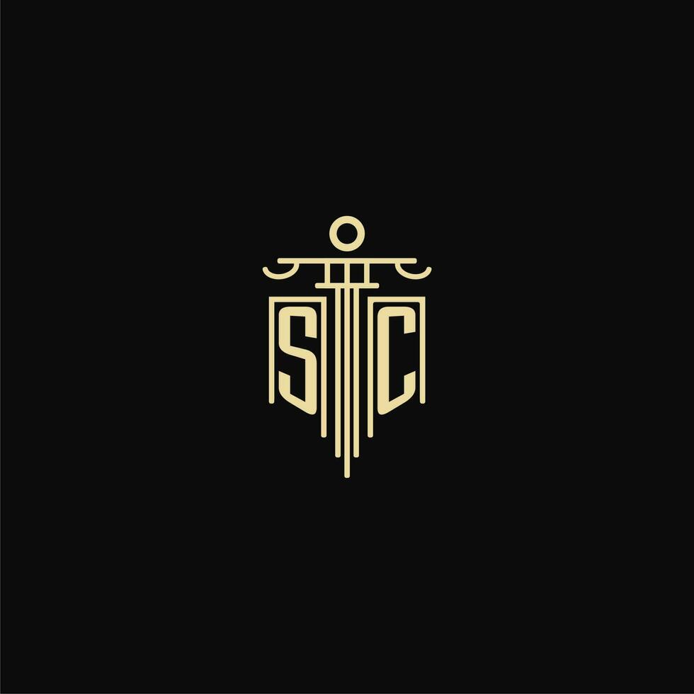 SC initial monogram for lawyers logo with pillar design ideas vector