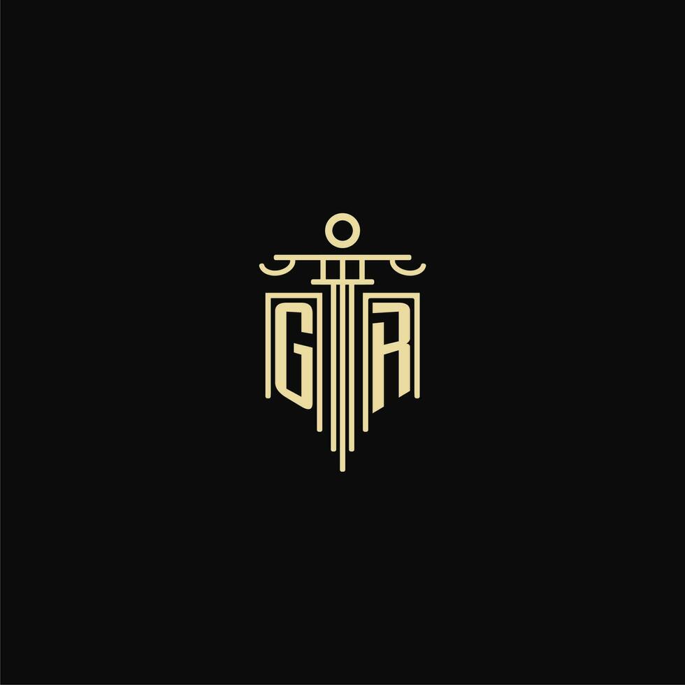 GR initial monogram for lawyers logo with pillar design ideas vector