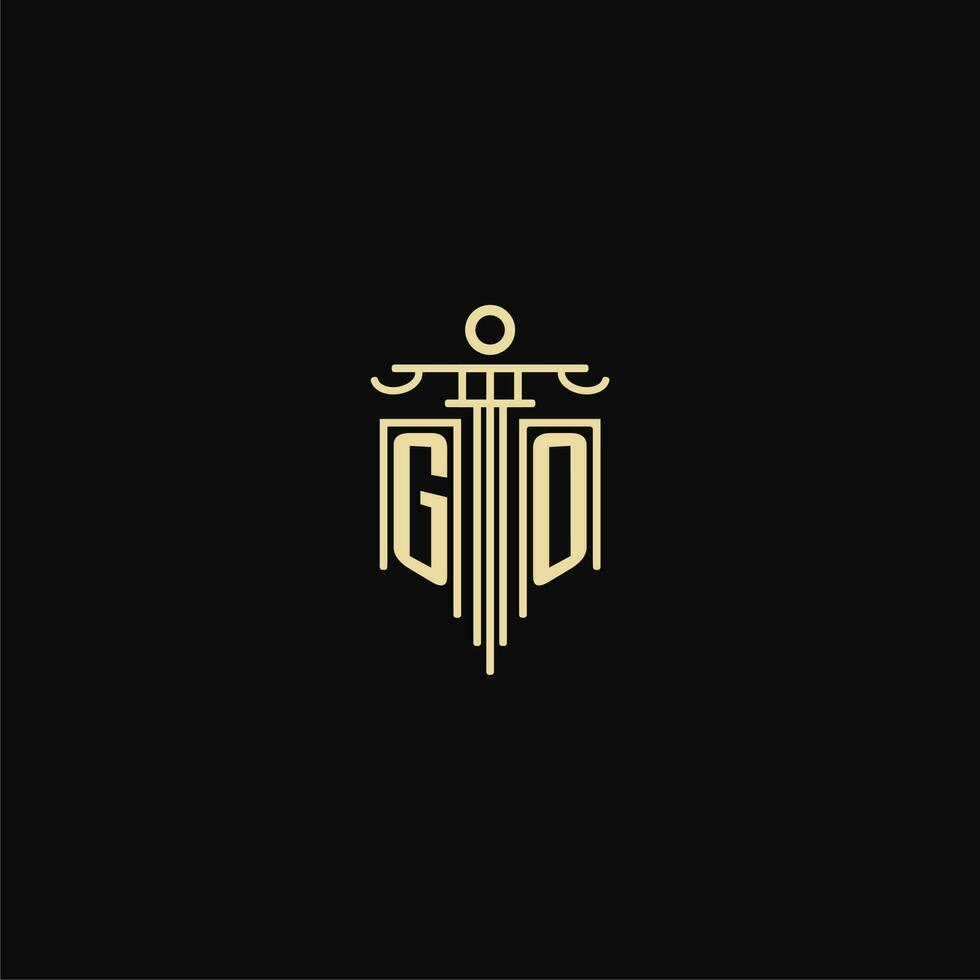 GO initial monogram for lawyers logo with pillar design ideas vector